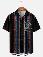 Men's Glitter Stripe ¡°Happy New Year¡± Short Sleeve Shirt Eleven Oasis