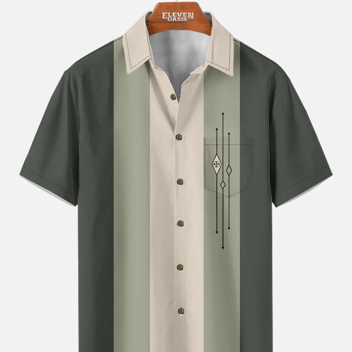 Men's Color-block Striped Casual Breathable Bowling Short Sleeve Shirt ElevenOasis