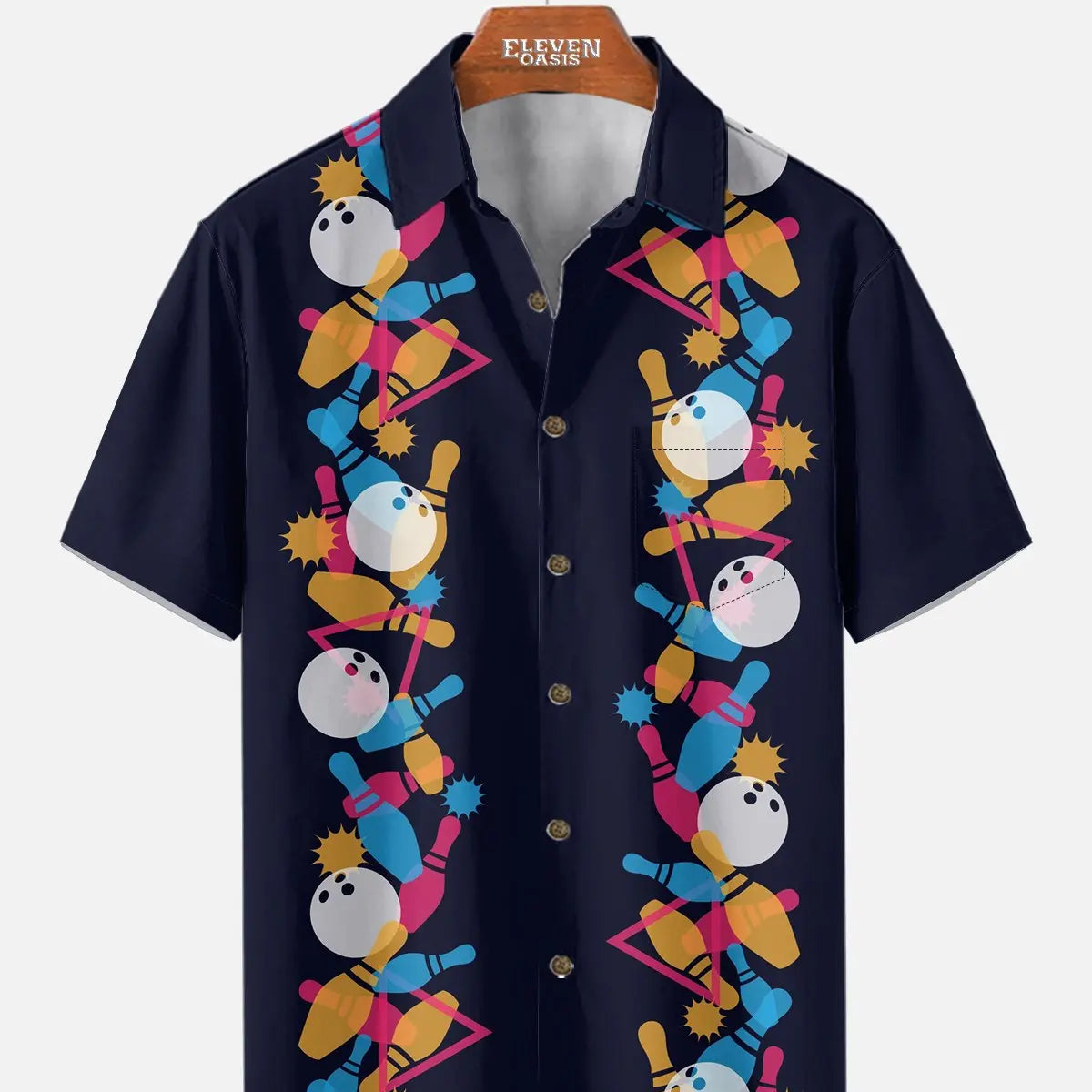 Men's Retro Bowling Strike Short Sleeve Shirt ElevenOasis