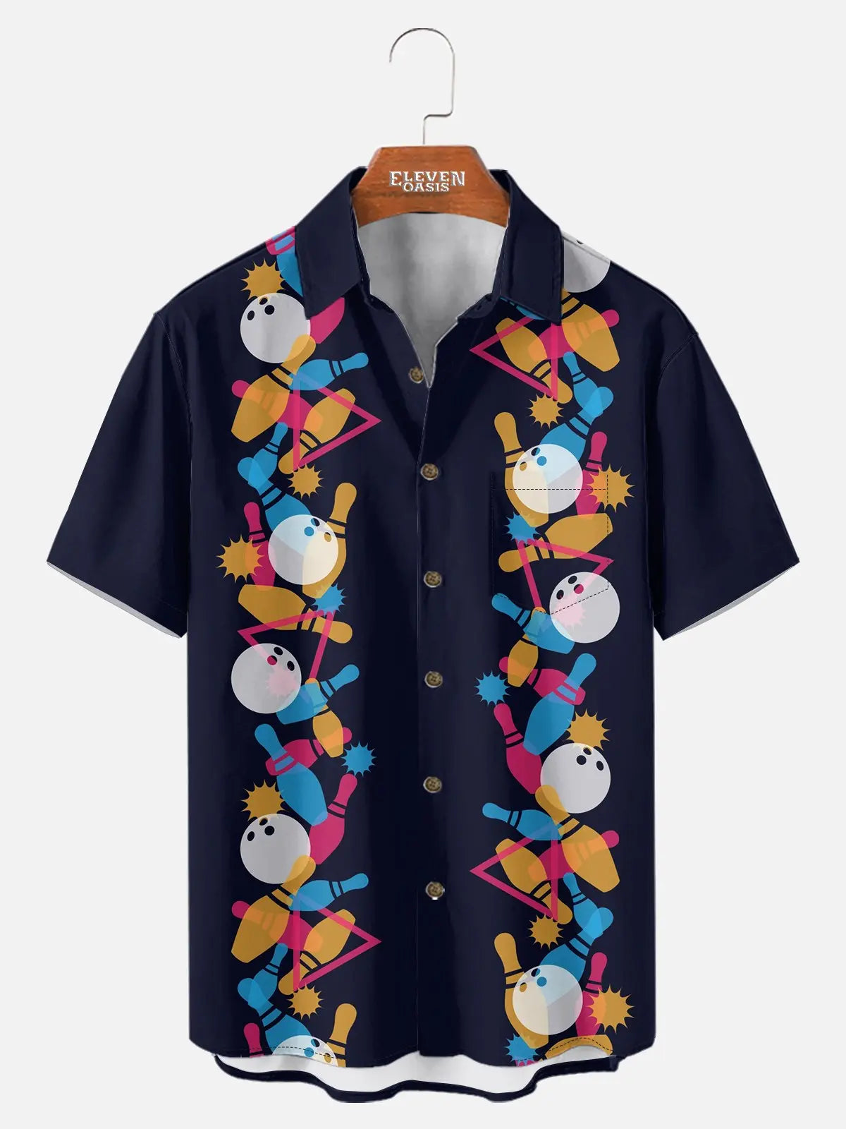 Men's Retro Bowling Strike Short Sleeve Shirt ElevenOasis