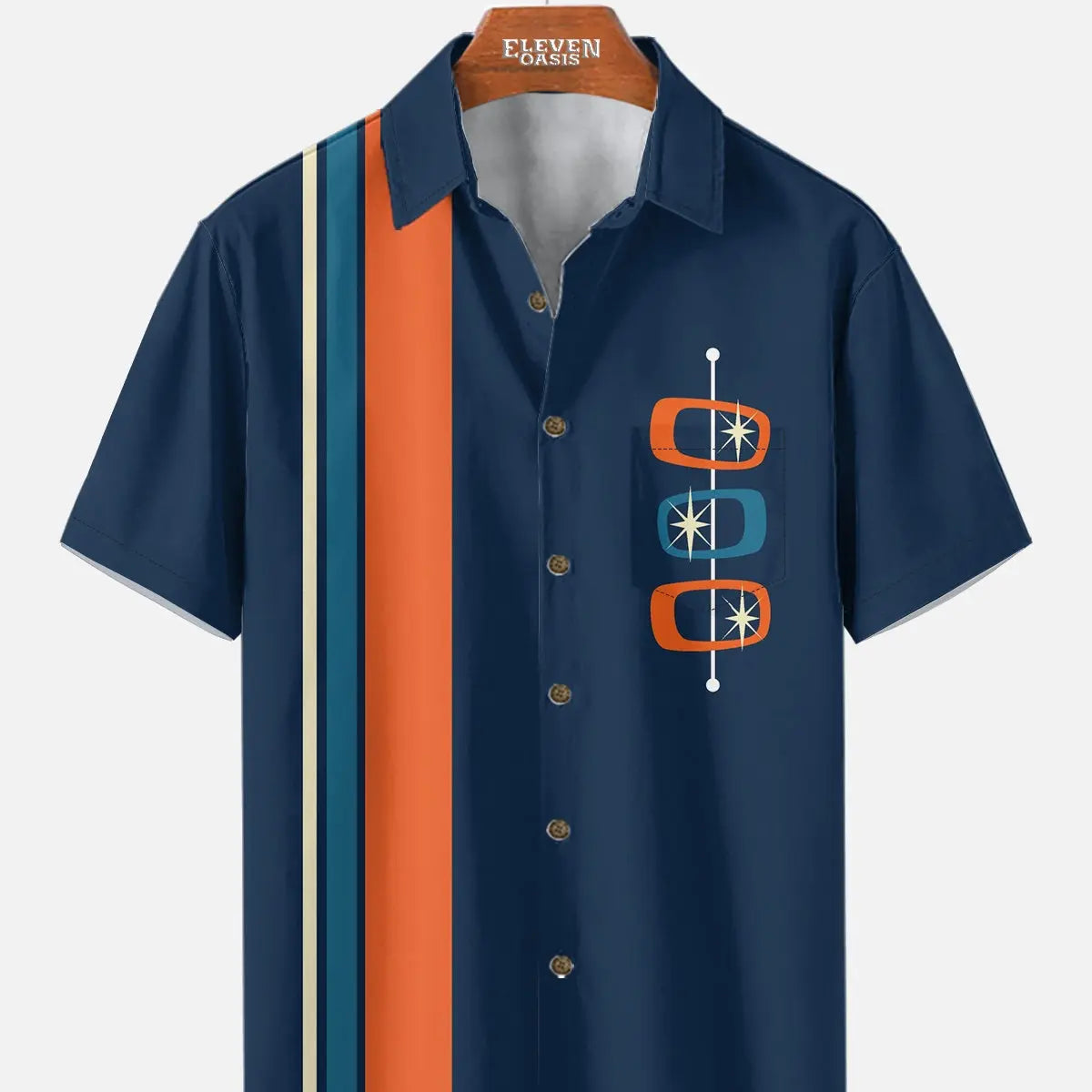 Men's Mid-Century Modern Atomic Bowling Short Sleeve Shirt ElevenOasis