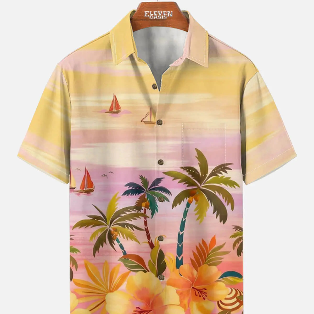 Tall Men's Sunset Sailboat Short Sleeve Shirt Eleven Oasis
