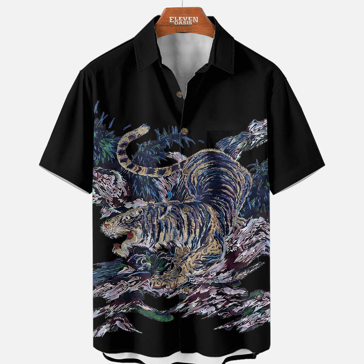 Men's Crouching Tiger Forest Short Sleeve Shirt Eleven Oasis