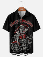 Men's Biker Santa Merry Christmas Short Sleeve Shirt Eleven Oasis
