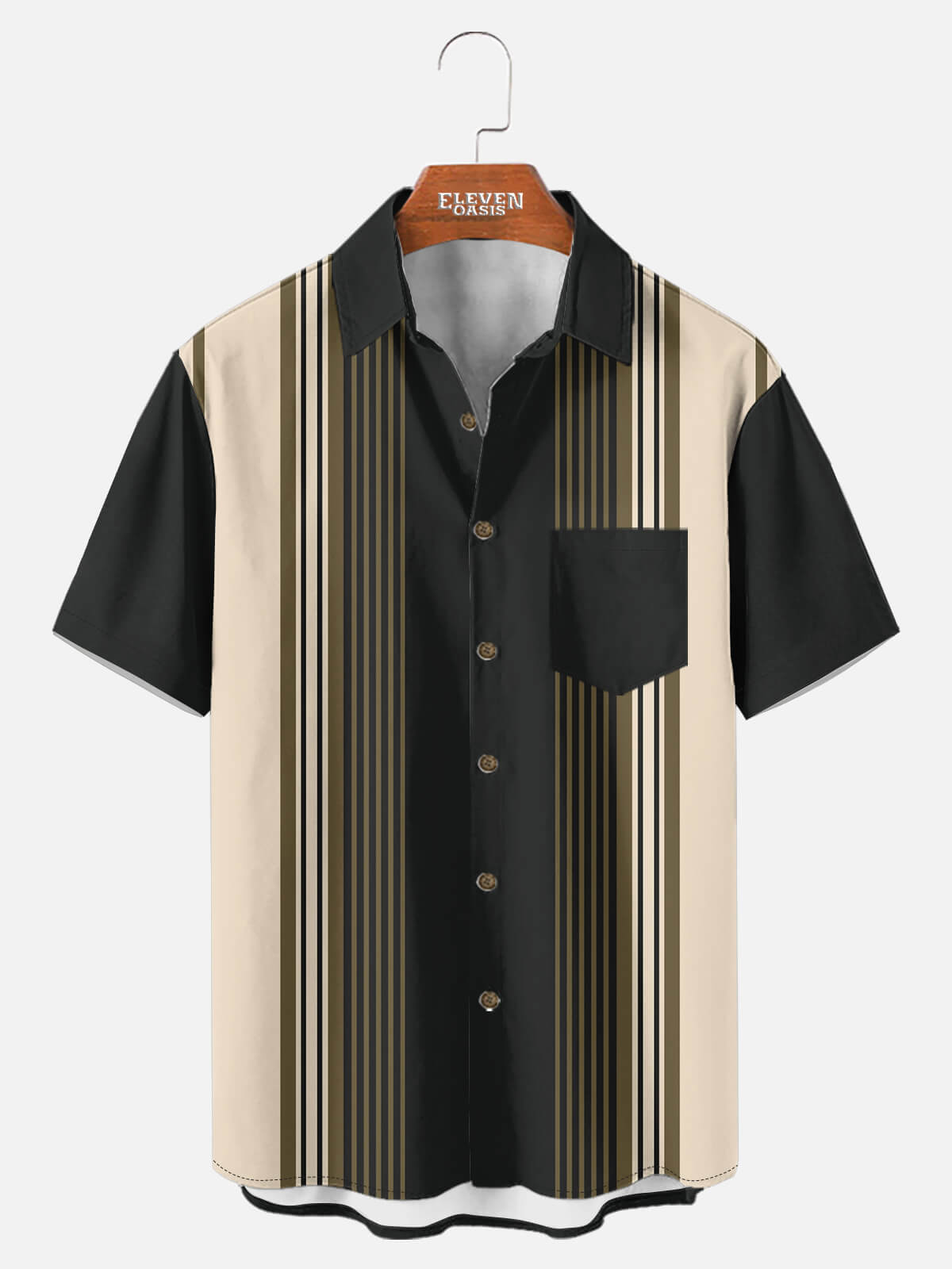 Tall Men's Uptown Stripe Bowling Short Sleeve Shirt Eleven Oasis