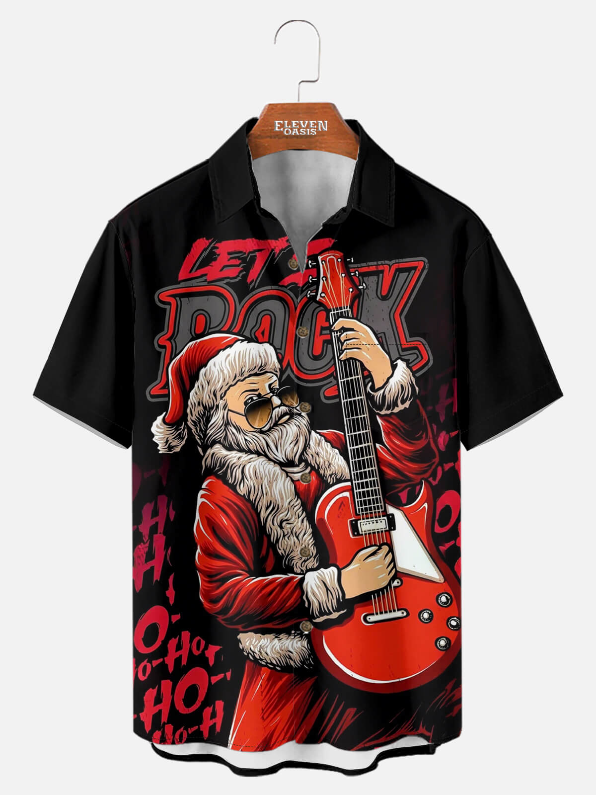 Tall Men's Rockin' Santa Let's Rock Christmas Short Sleeve Shirt Eleven Oasis