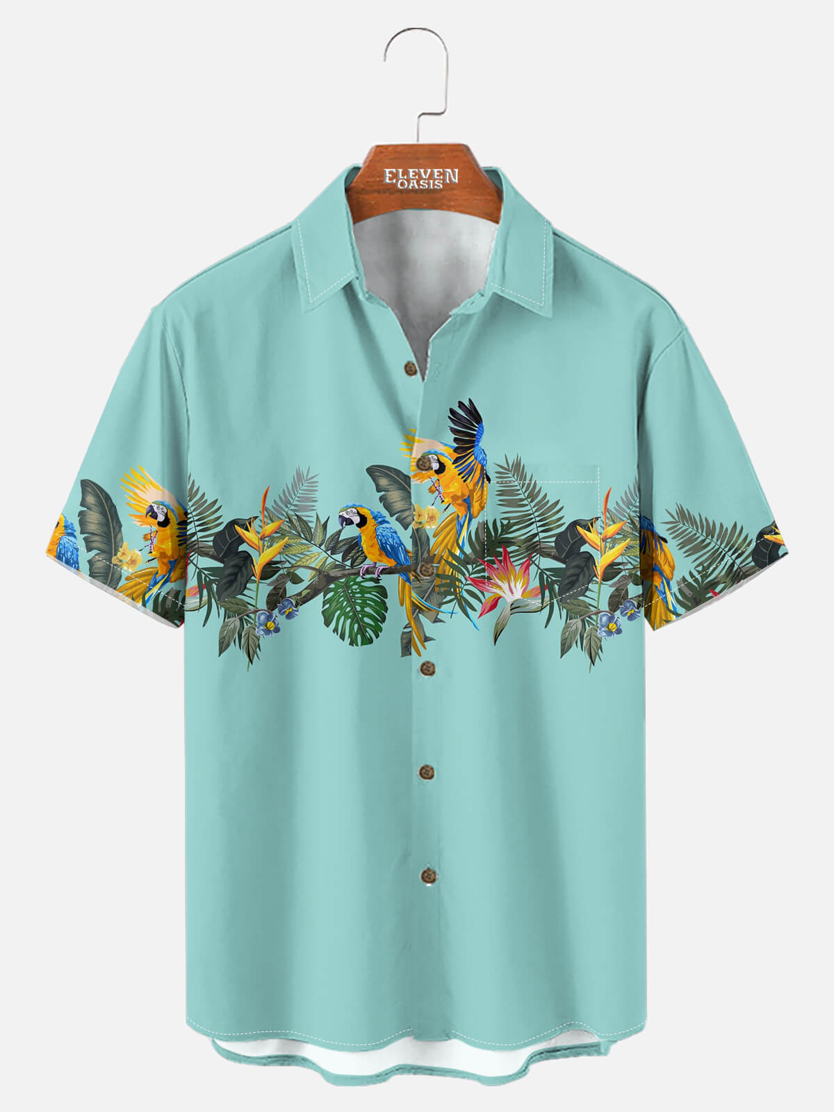 Men's Tropical Parrot Paradise Short Sleeve Shirt Eleven Oasis