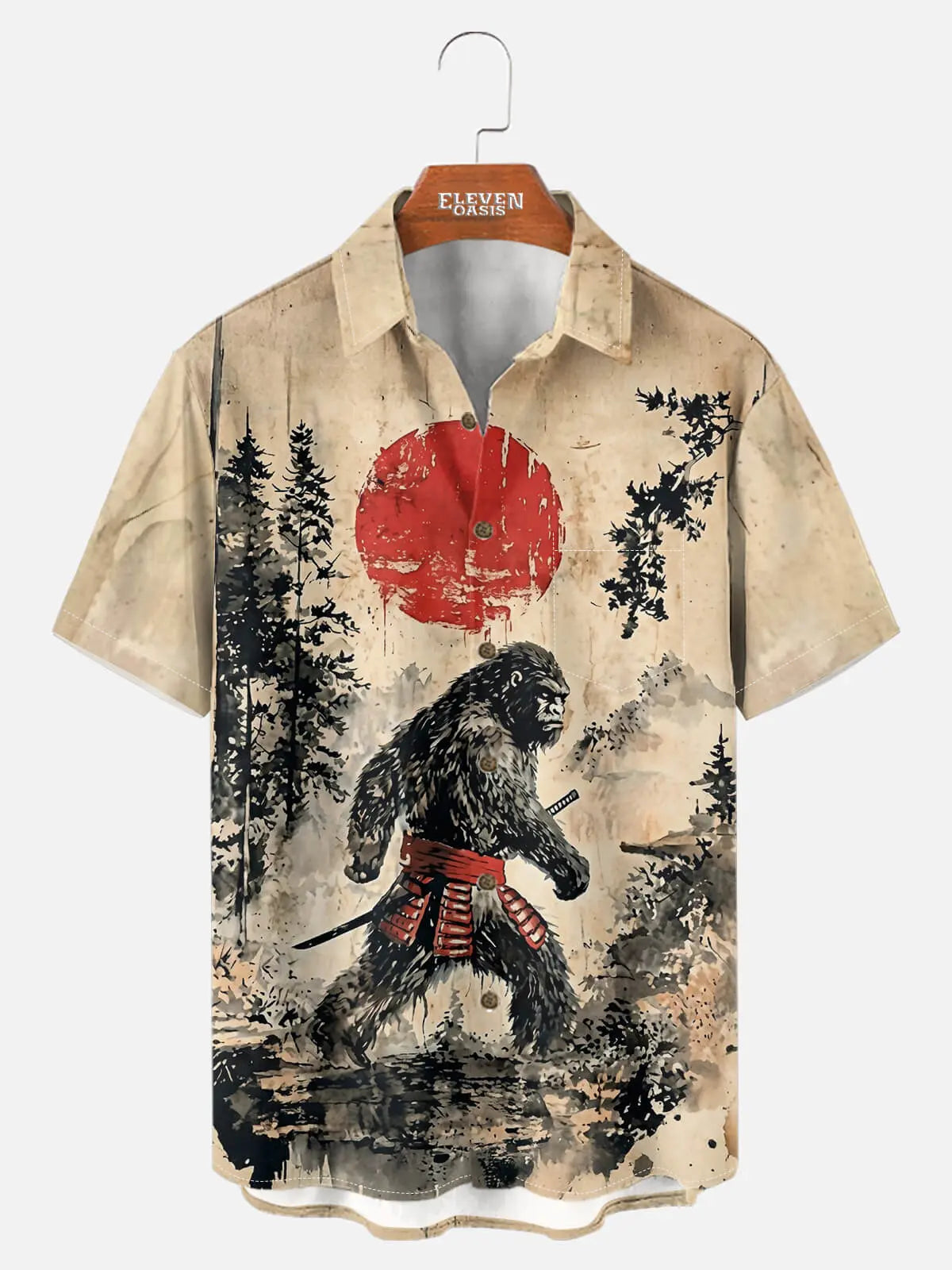 Tall Men's Japanese Samurai Sasquatch Short Sleeve Shirt Eleven Oasis