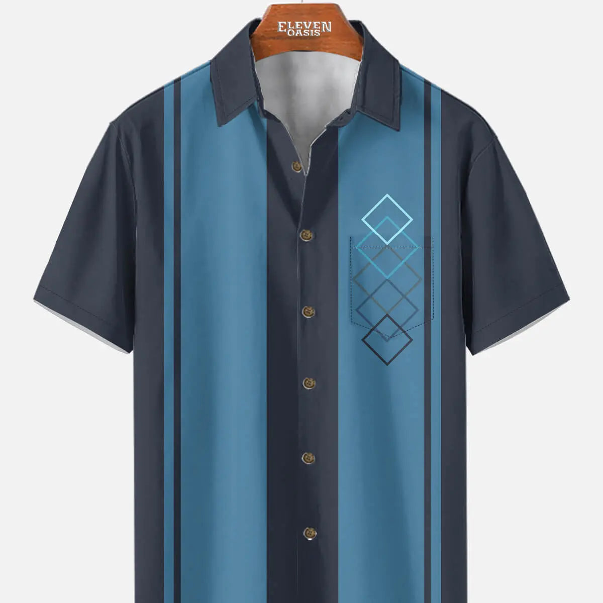 Men's Retro Mid-Century Geo Panel Short Sleeve Shirt ElevenOasis