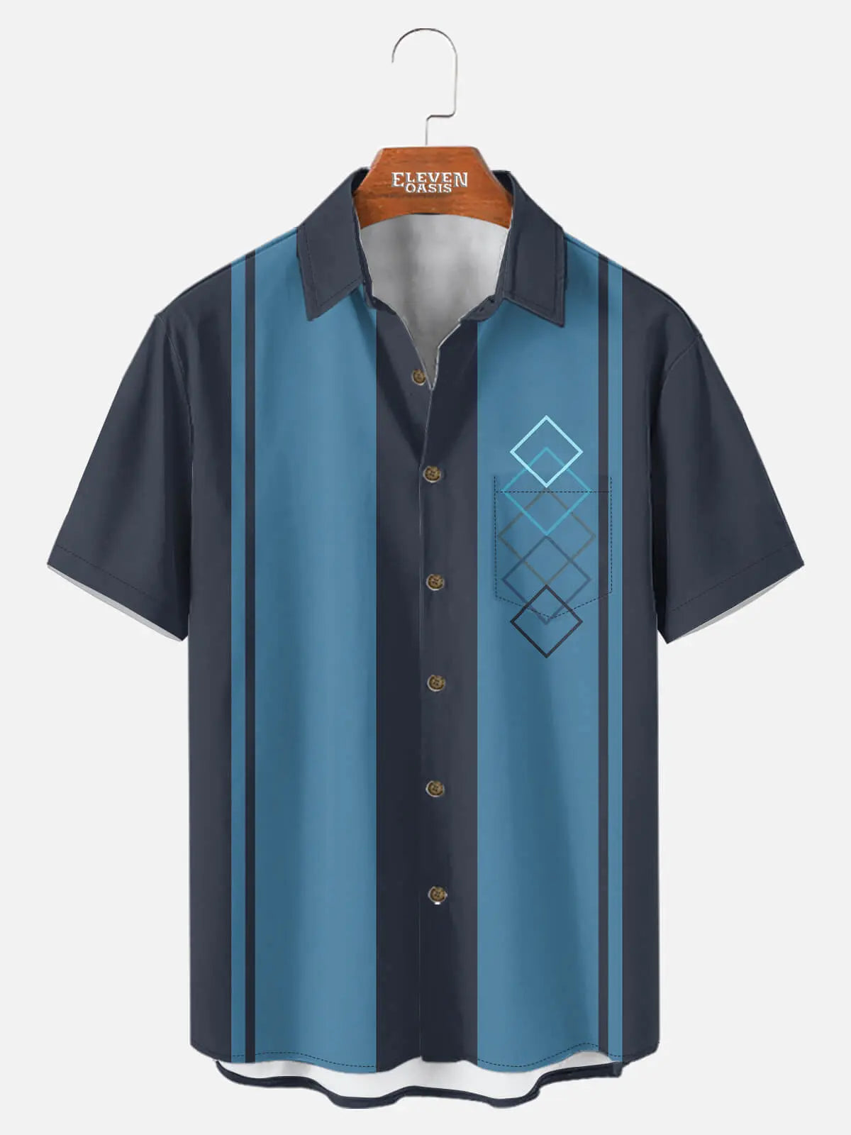 Men's Retro Mid-Century Geo Panel Short Sleeve Shirt ElevenOasis