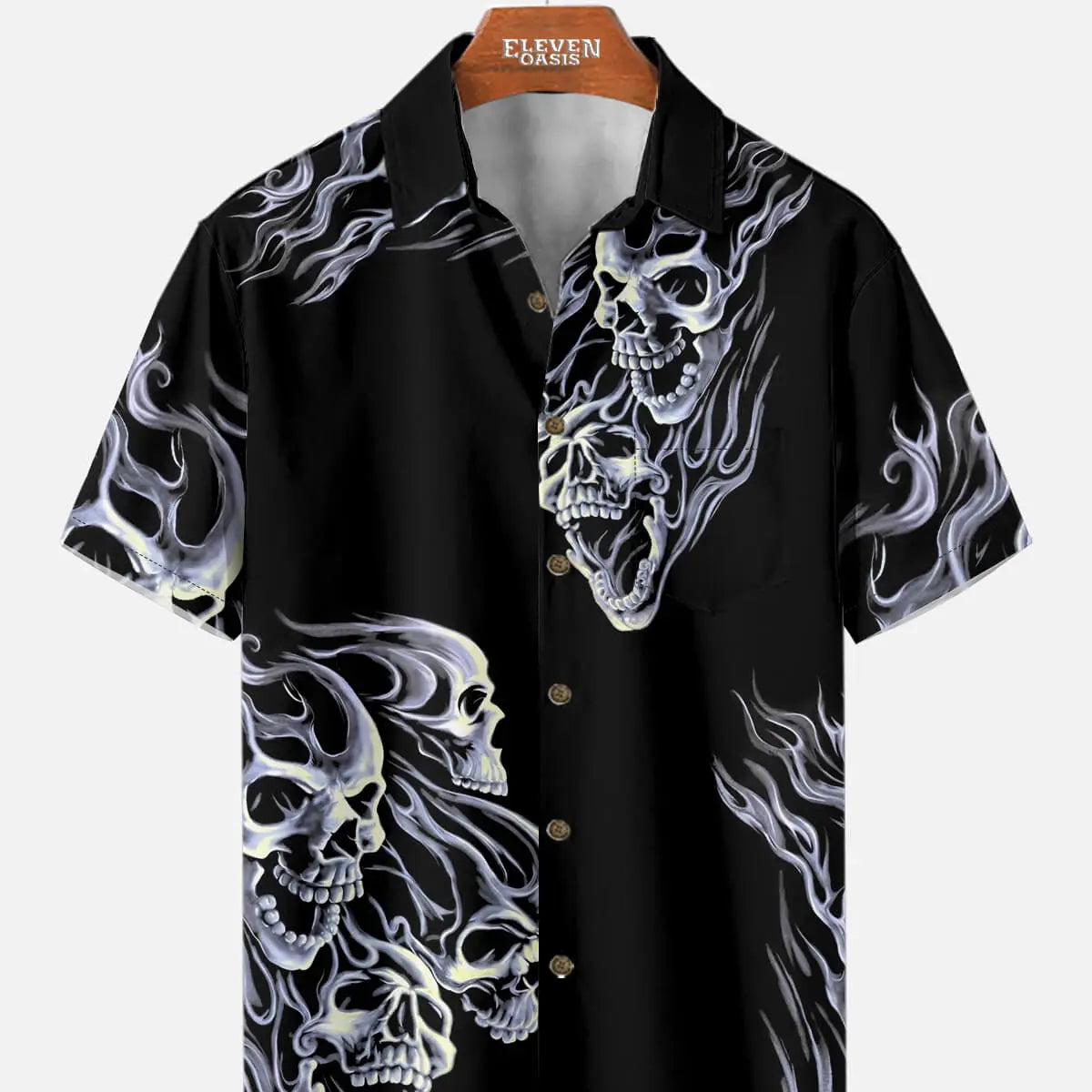 Men's Flaming Skulls Halloween Short Sleeve Shirt Eleven Oasis