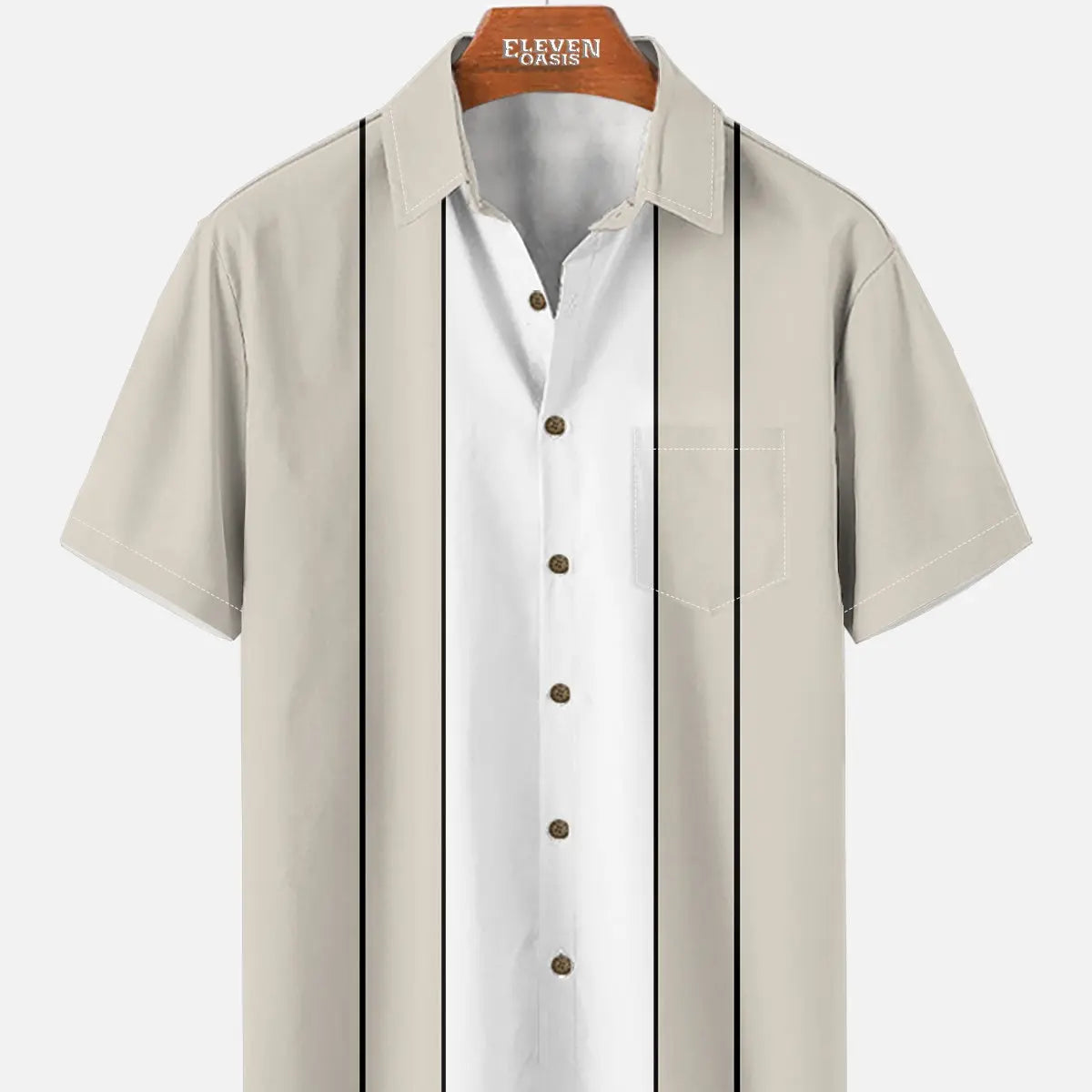 Men's Classic Striped Bowling Style Short Sleeve Shirt ElevenOasis