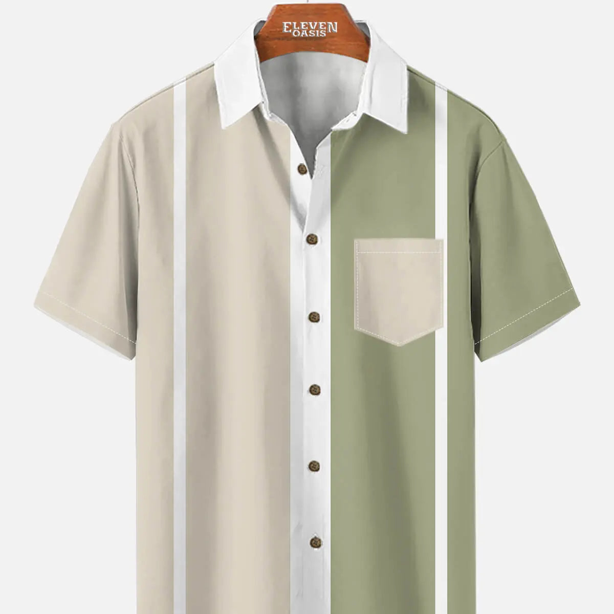 Men's Retro Panel Stripe Bowling Short Sleeve Shirt Eleven Oasis