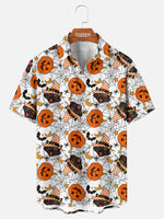Tall Men's Halloween Cats and Pumpkins Short Sleeve Shirt Eleven Oasis