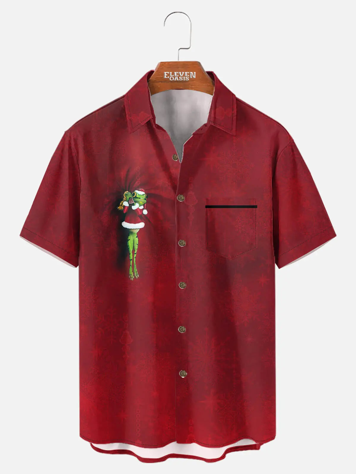 Tall Men's Clinging Frog Optical Illusion Christmas Short Sleeve Shirt Eleven Oasis