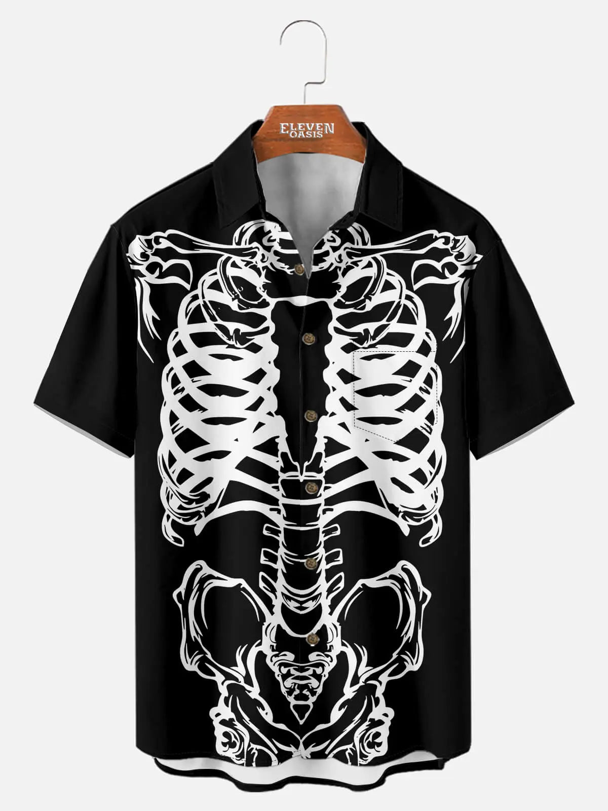 Tall Men's Skeleton Bones Halloween Short Sleeve Shirt ElevenOasis