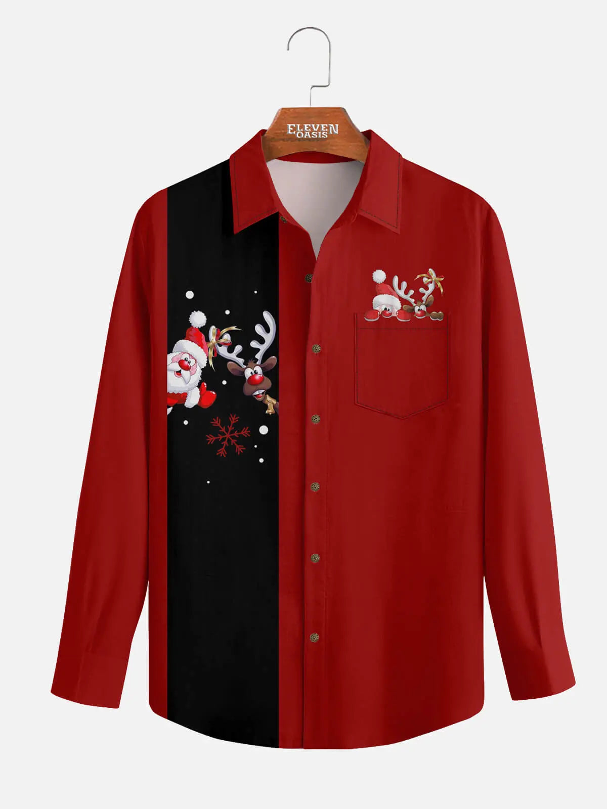 Men's Santa and Reindeer Long Sleeve Shirt ElevenOasis