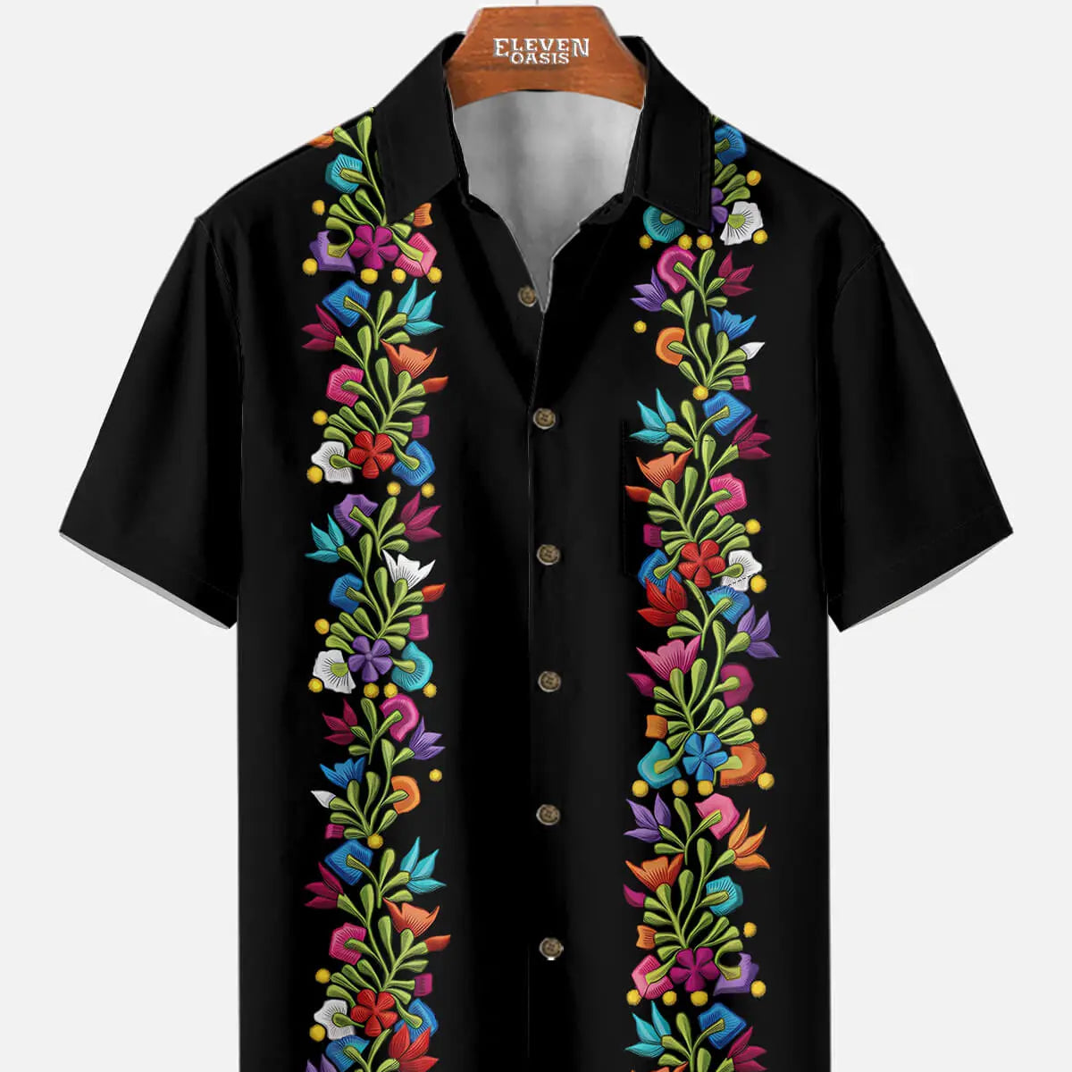 Men's Floral Panel Fiesta Short Sleeve Shirt ElevenOasis