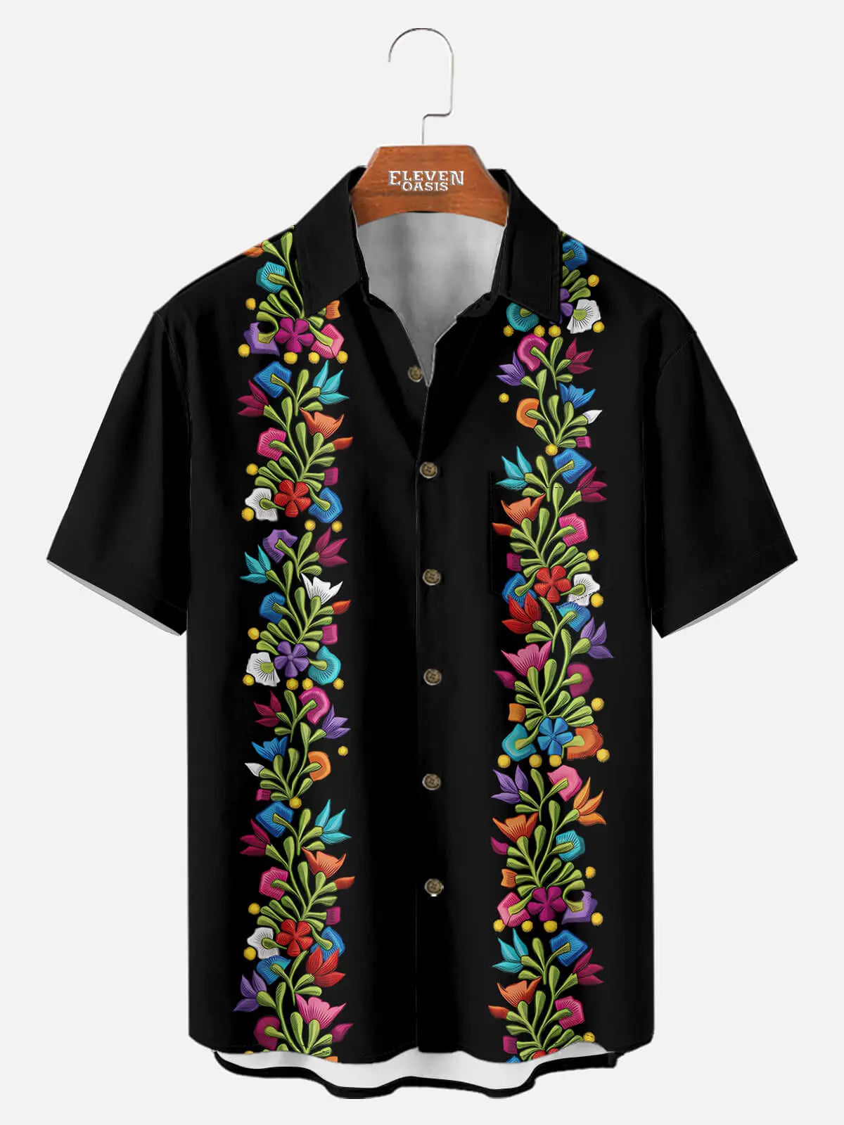 Men's Floral Panel Fiesta Short Sleeve Shirt ElevenOasis