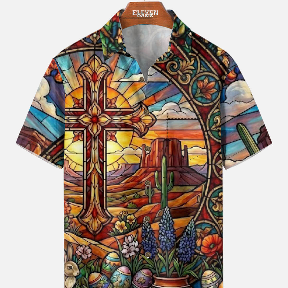 Tall Men's Easter Faith Stained Glass Short Sleeve Shirt Eleven Oasis