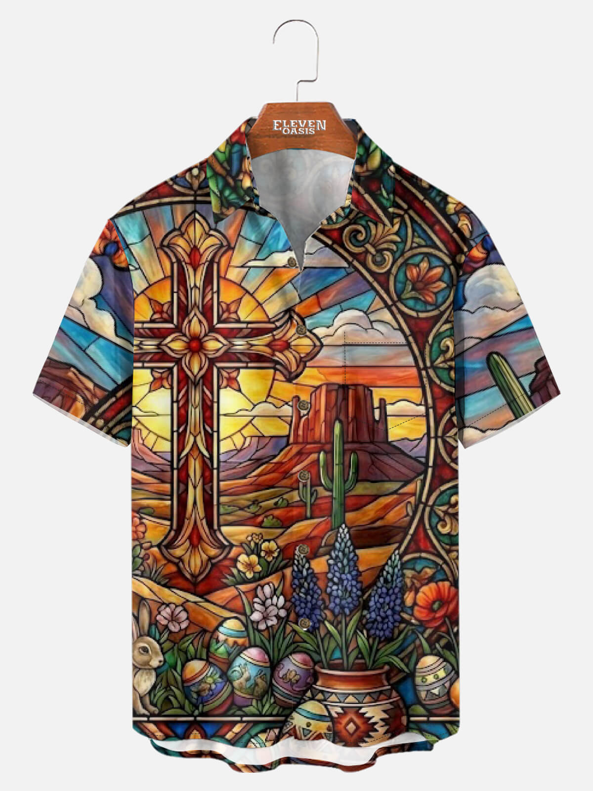 Tall Men's Easter Faith Stained Glass Short Sleeve Shirt Eleven Oasis