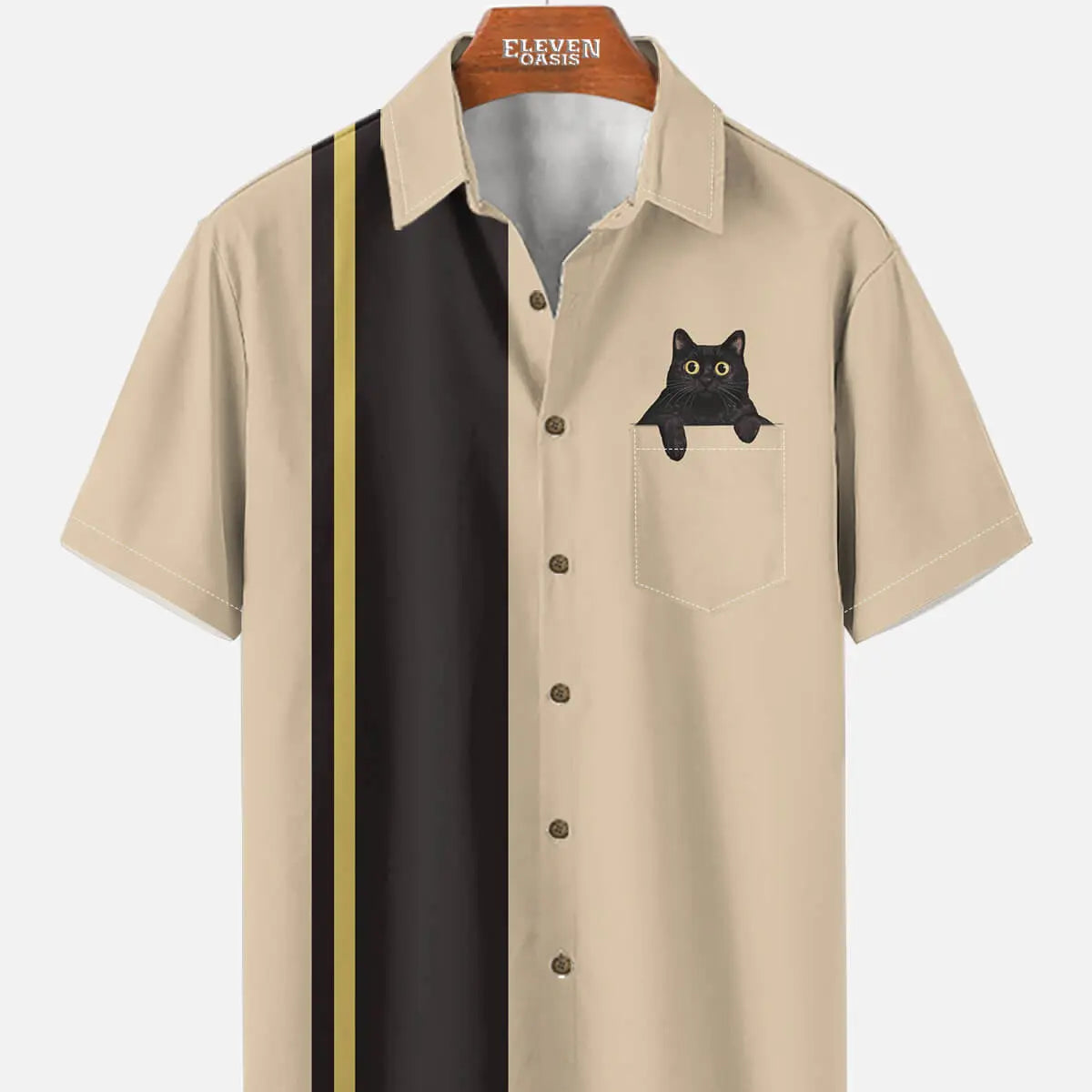 Men's Black Cat in Pocket Graphic Short Sleeve Shirt ElevenOasis