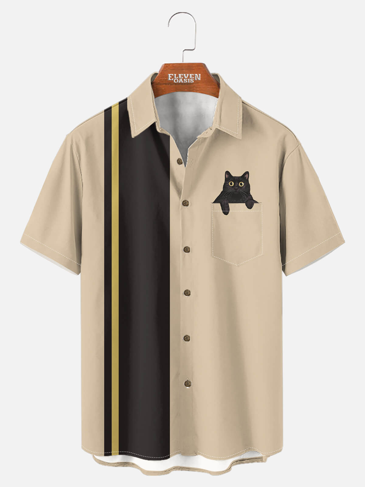Men's Black Cat in Pocket Graphic Short Sleeve Shirt ElevenOasis