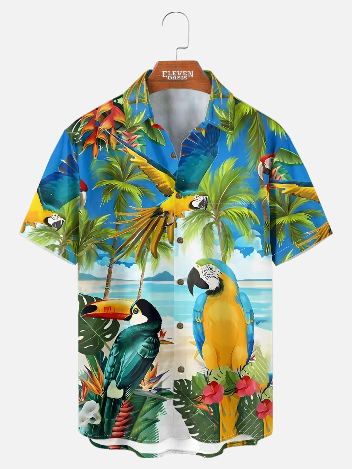 Men's Tropical Parrot Print Short Sleeve Shirt Eleven Oasis