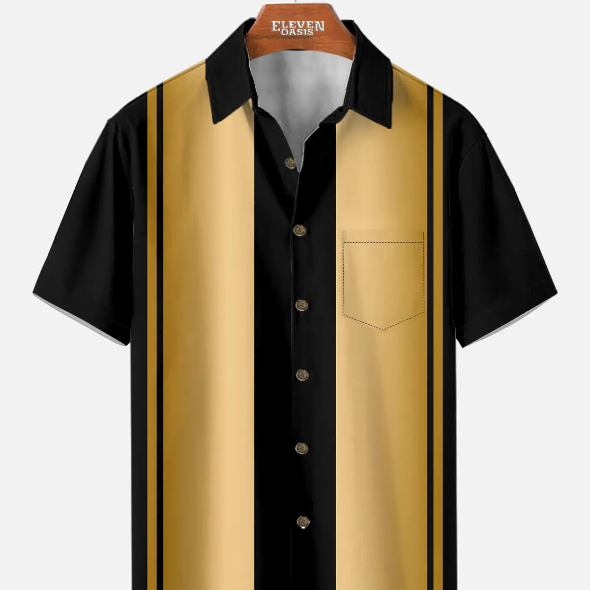 Men's Retro Panel Stripe Short Sleeve Shirt ElevenOasis