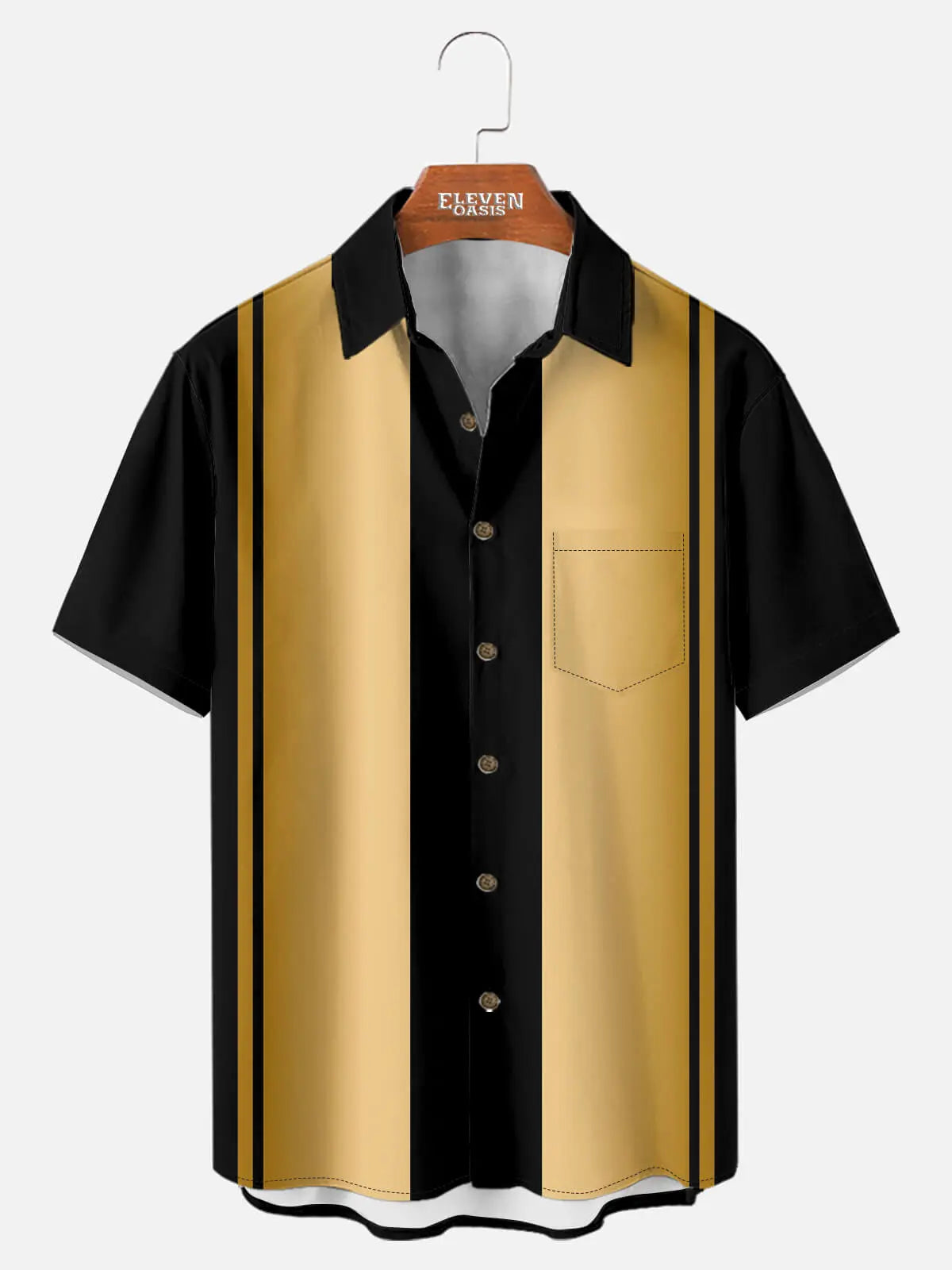 Men's Retro Panel Stripe Short Sleeve Shirt ElevenOasis