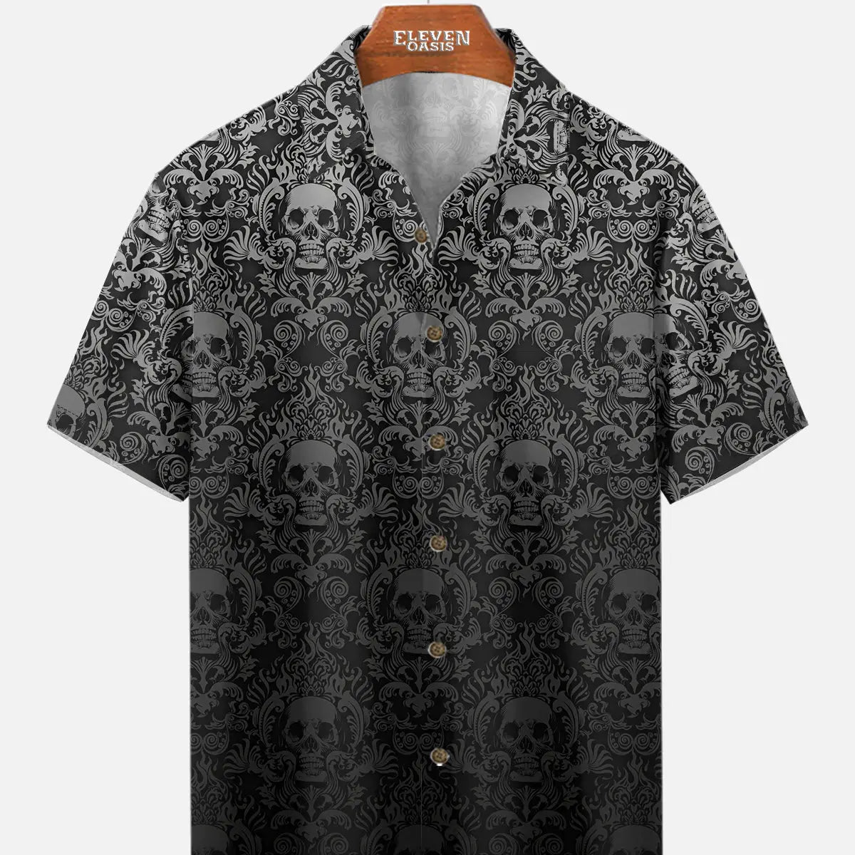 Tall Men's Gothic Skull Pattern Short Sleeve Shirt ElevenOasis