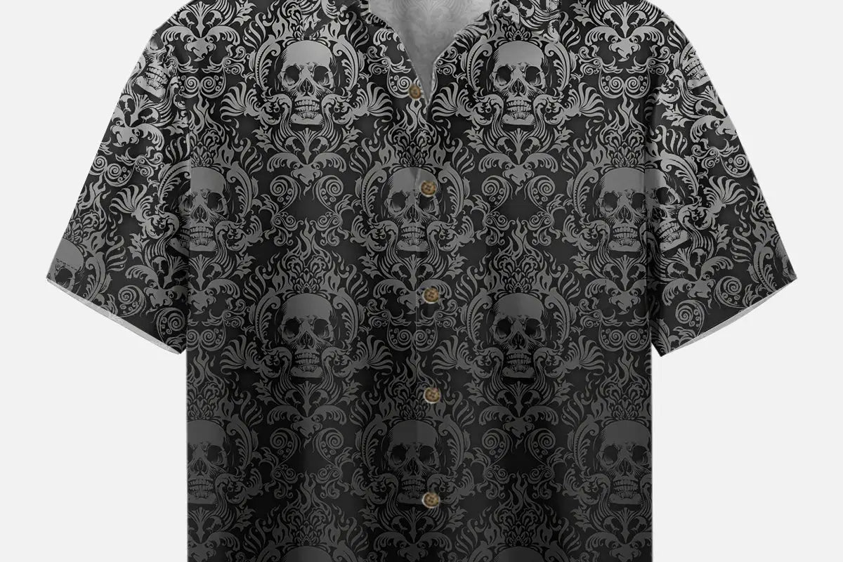 Tall Men's Gothic Skull Pattern Short Sleeve Shirt ElevenOasis