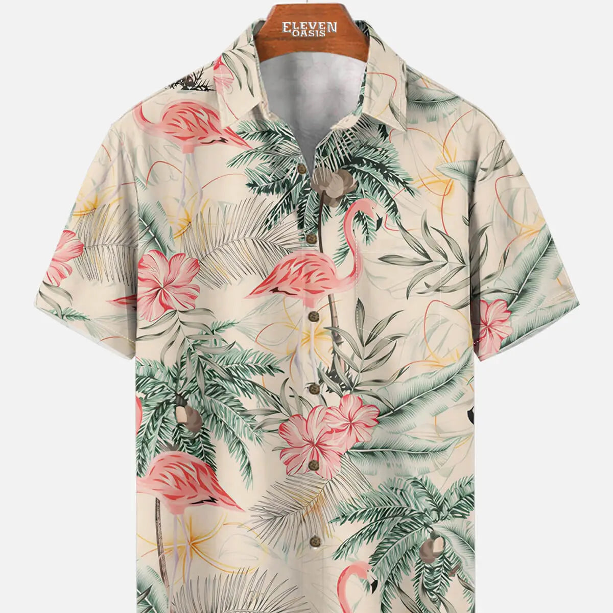Tall Men's Flamingo Palm Escape Short Sleeve Shirt Eleven Oasis