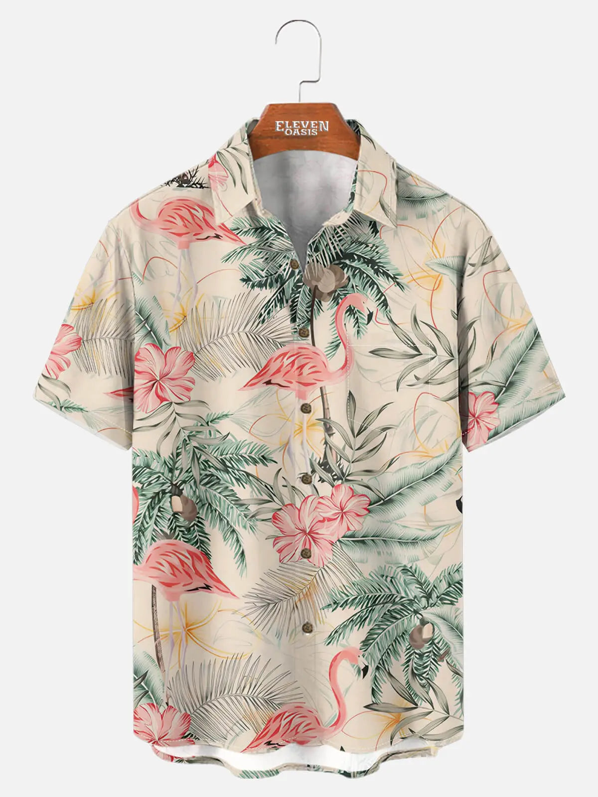 Tall Men's Flamingo Palm Escape Short Sleeve Shirt Eleven Oasis