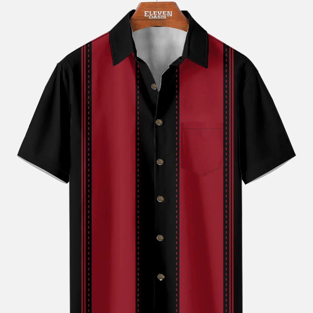 Men's Classic Striped Bowling Style Short Sleeve Shirt ElevenOasis