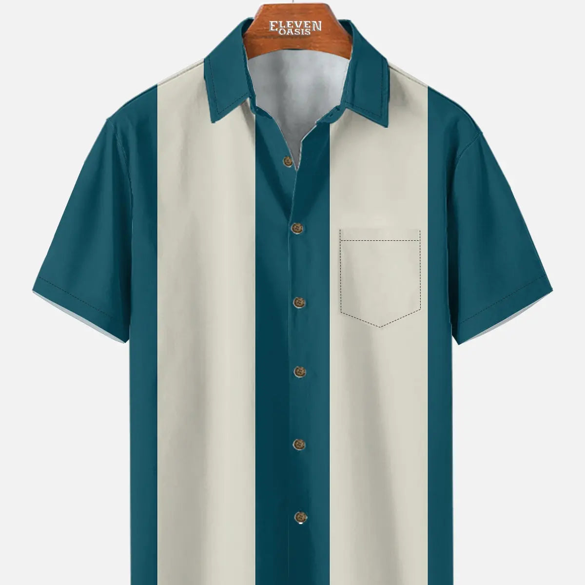 Men's Basic 50s Style Bowling Short Sleeve Shirt ElevenOasis
