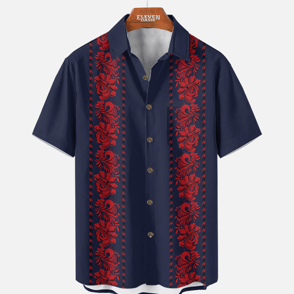 Men's Vintage Floral Panel Short Sleeve Shirt Eleven Oasis