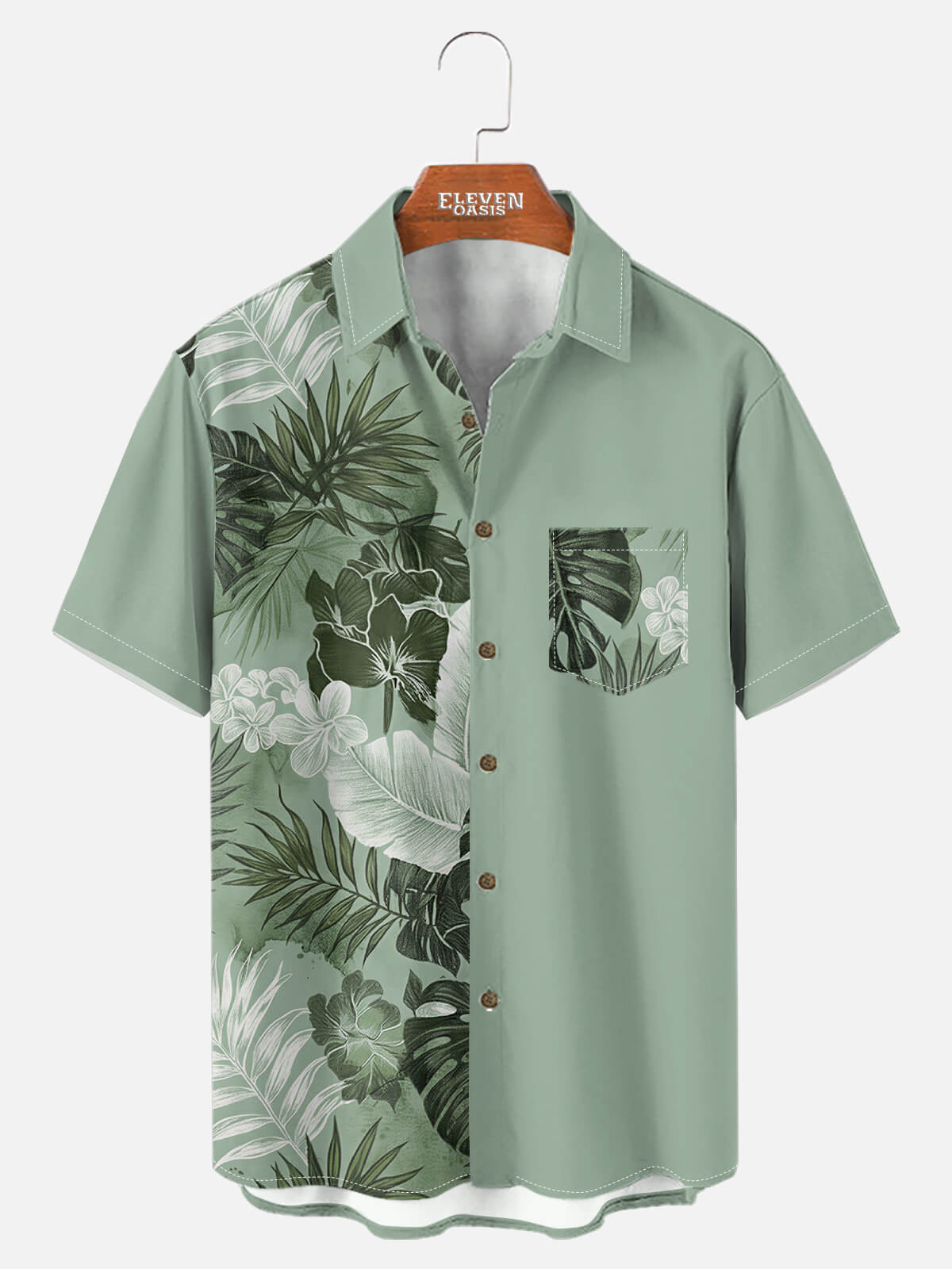 Tall Men's Tropical Split Panel Short Sleeve Shirt Eleven Oasis