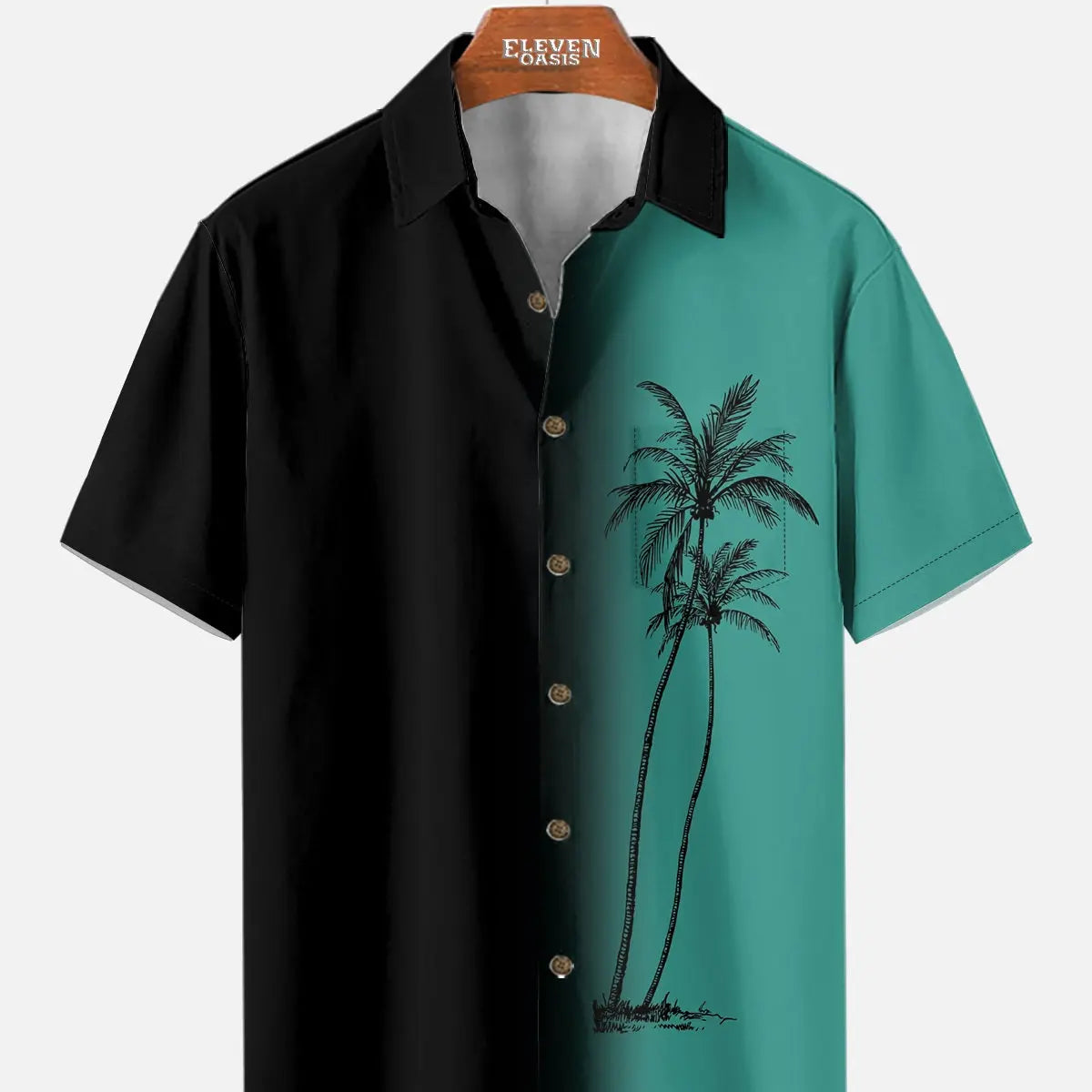Men's Gradient Palm Tree Hawaiian Short Sleeve Shirt ElevenOasis