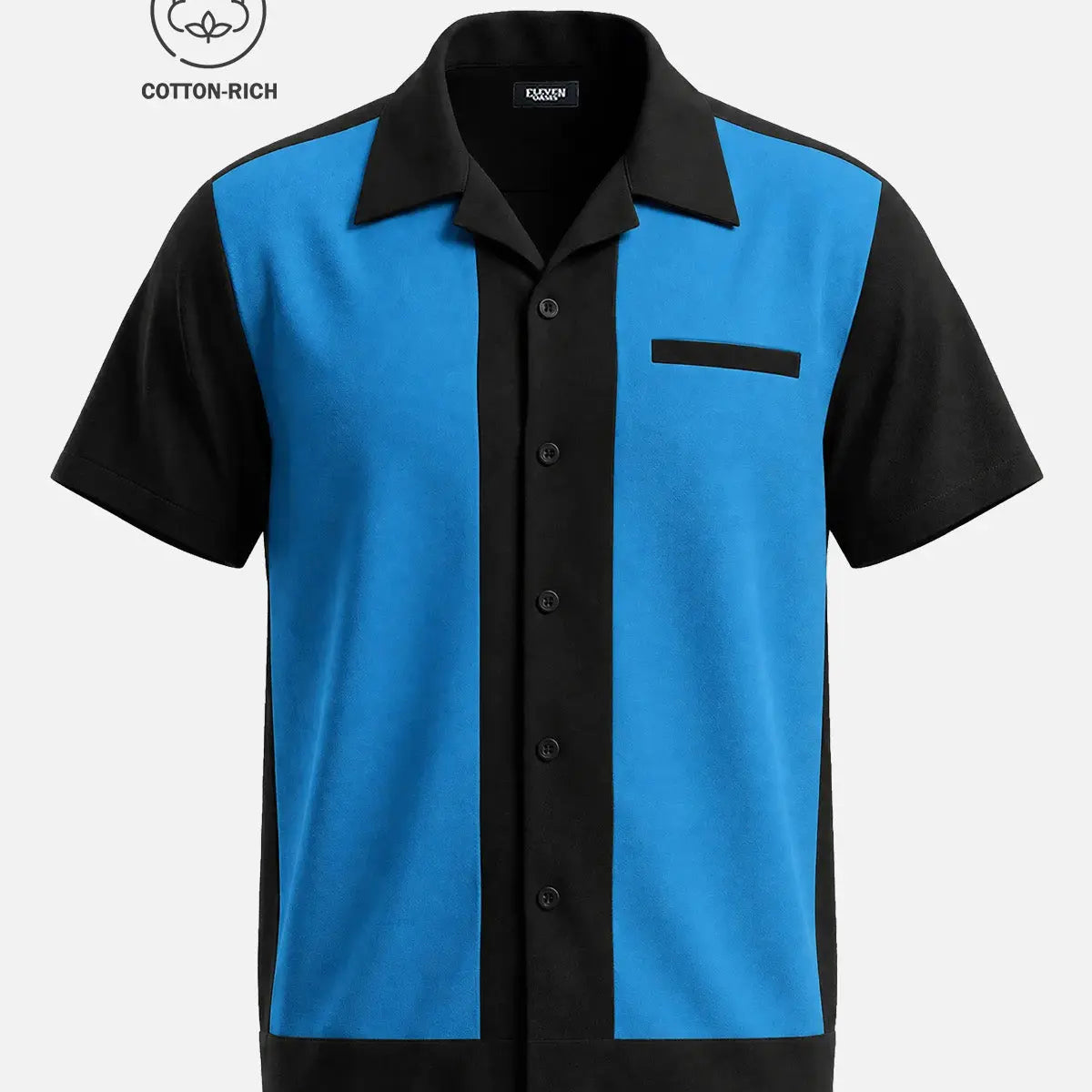 Men's Cotton Framed Panel Bowling Short Sleeve Shirt Eleven Oasis