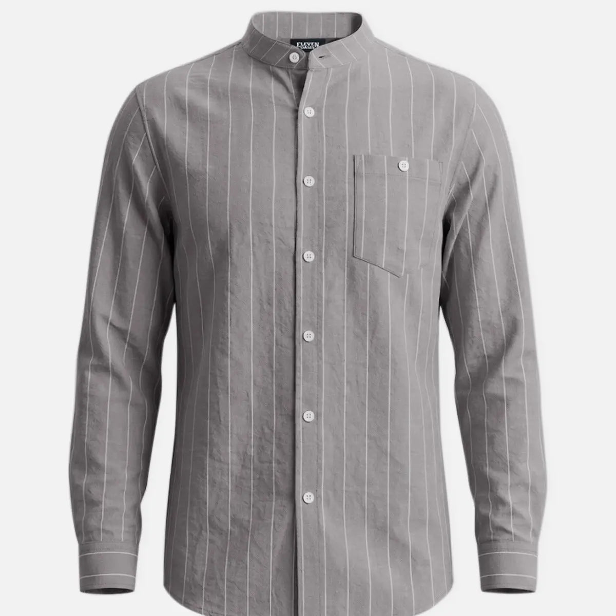 Men's Slim Fit Vertical Stripe Mandarin Collar Long Sleeve Shirt Eleven Oasis