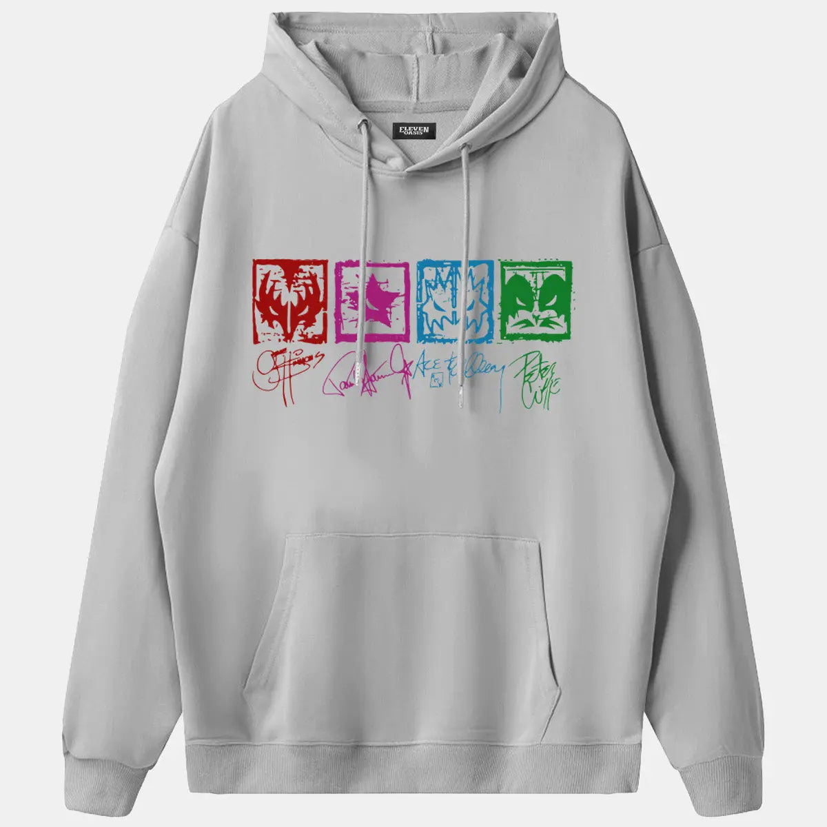 KISS Band Member Faces Vintage Graphic Hoodie Eleven Oasis