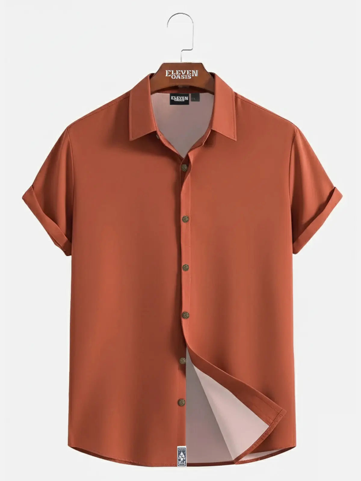 Men's Casual Linen-Feel Loose Printed Solid Color Button Short Sleeve Shirt ElevenOasis