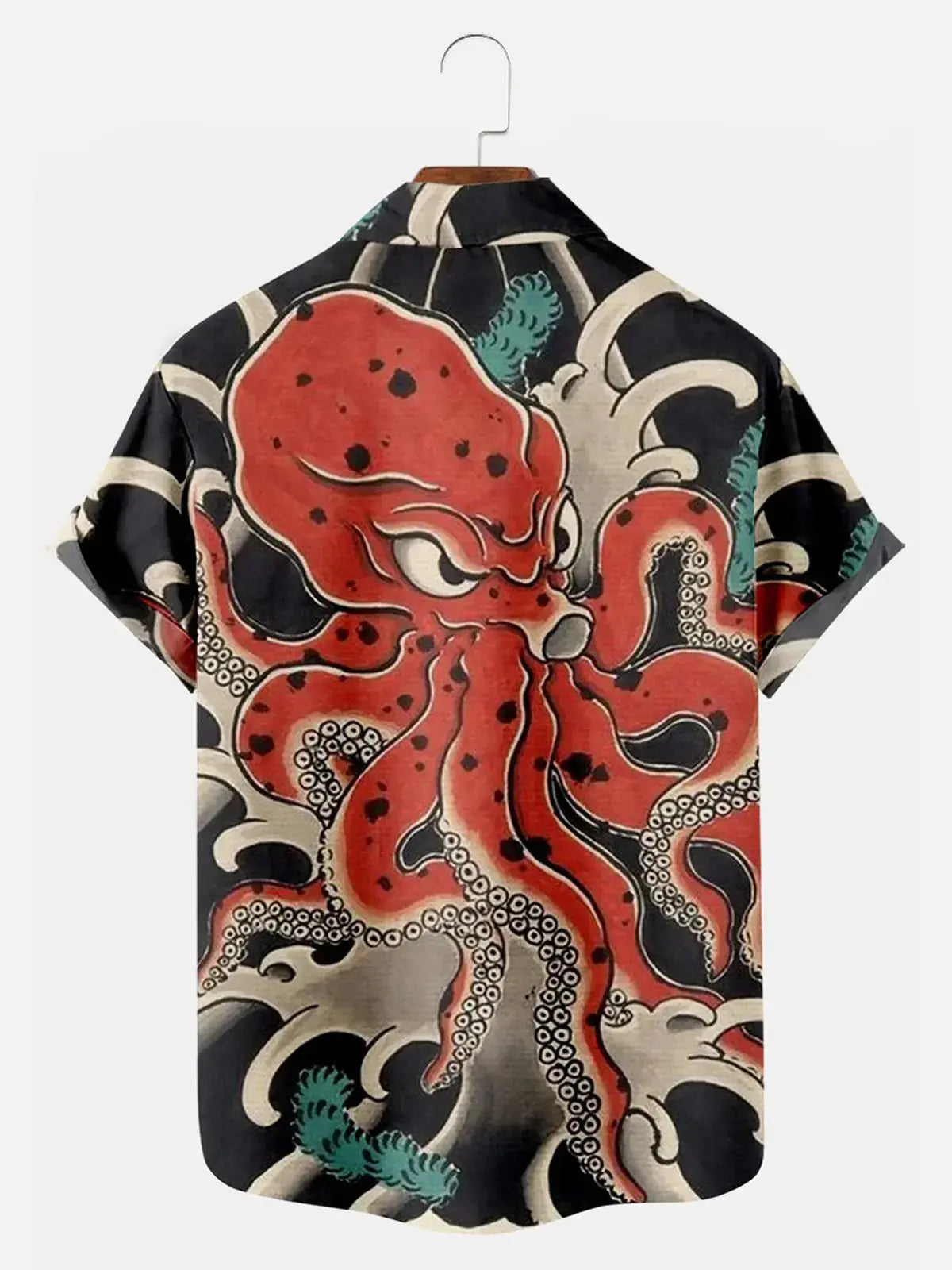 Japan-Inspired Fun Vintage Fun Ocean Octopus Print Pocket Short Sleeve ShirtMens short sleeve shirts Big and tall Mens shirts Short sleeve shirts for men Mens 4xl shirts Casual short sleeve shirts