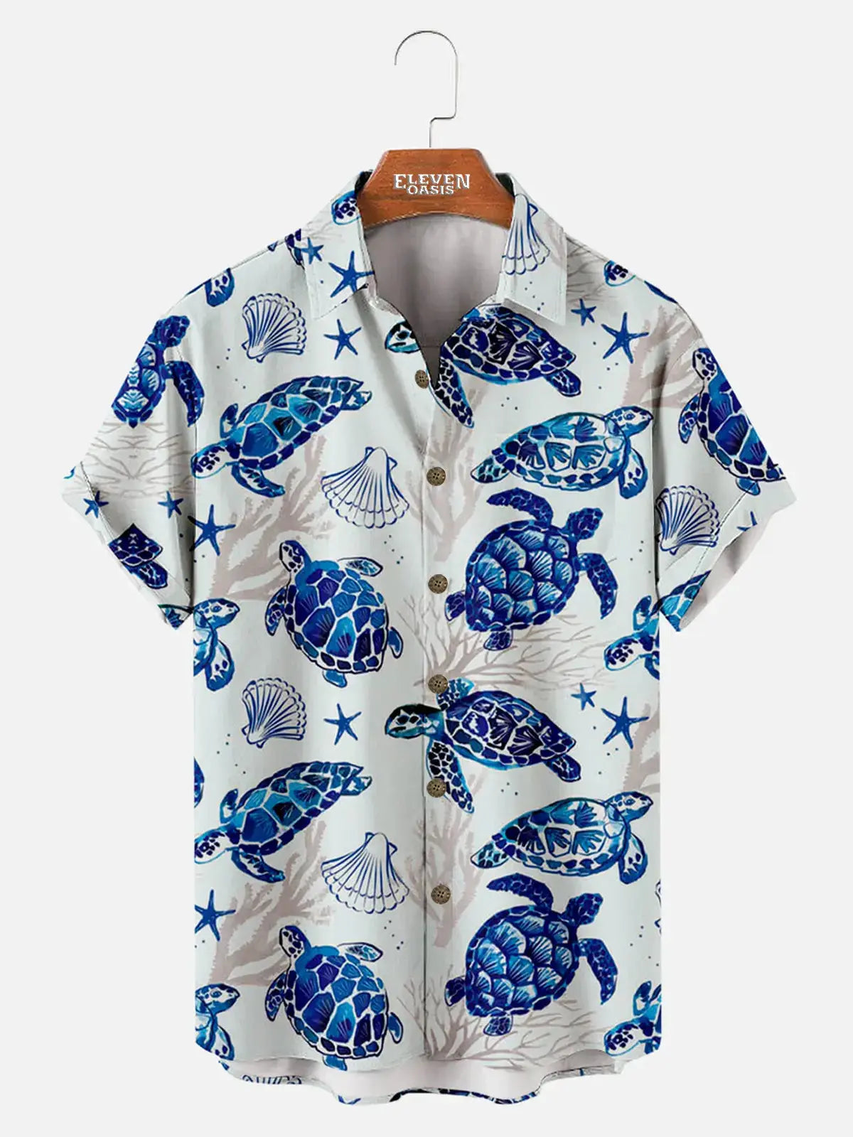 Turtle Floral Mosaic Print Lapel Men's Short-sleeved Shirt ElevenOasis