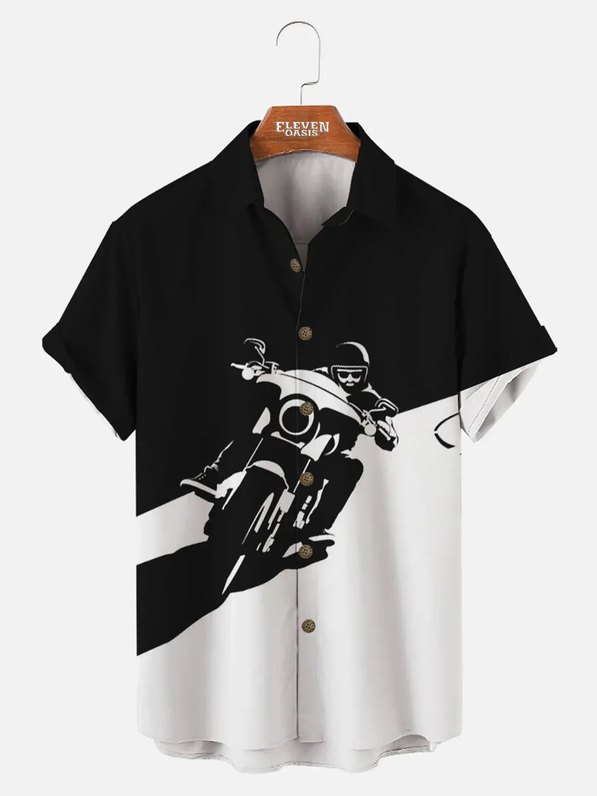 Motorcycle Print Men's Short Sleeve Shirt ElevenOasis