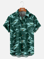 Hawaiian Deep Sea Shark Pattern Men's Short Sleeve Top ElevenOasis