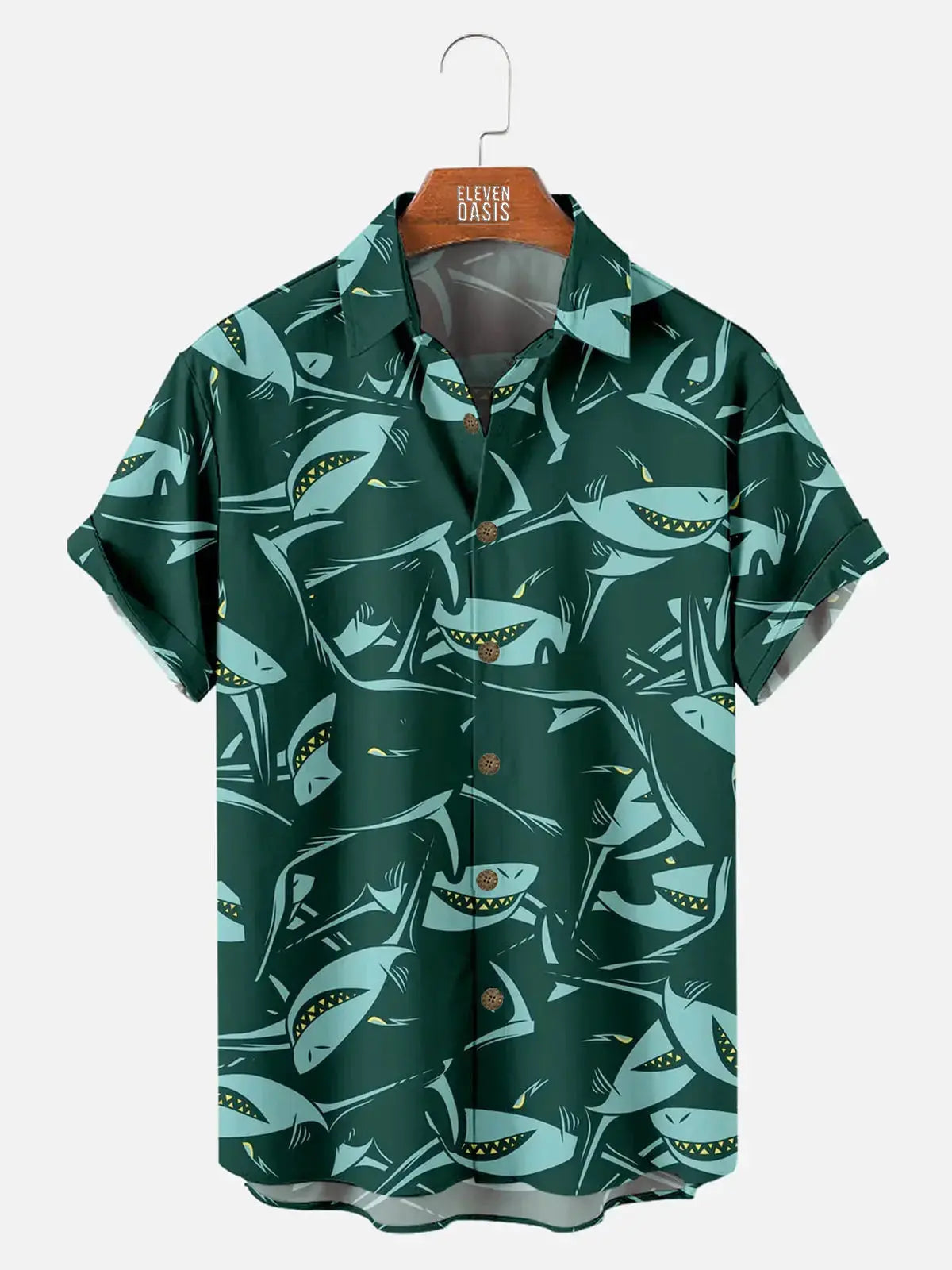 Hawaiian Deep Sea Shark Pattern Men's Short Sleeve Top ElevenOasis