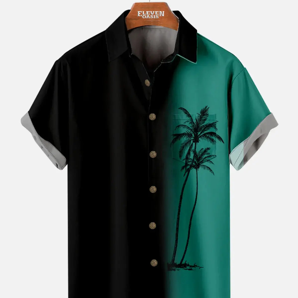 Hawaii Men's Gradient Coconut Tree Print Casual Breathable Short Sleeve Shirt ElevenOasis