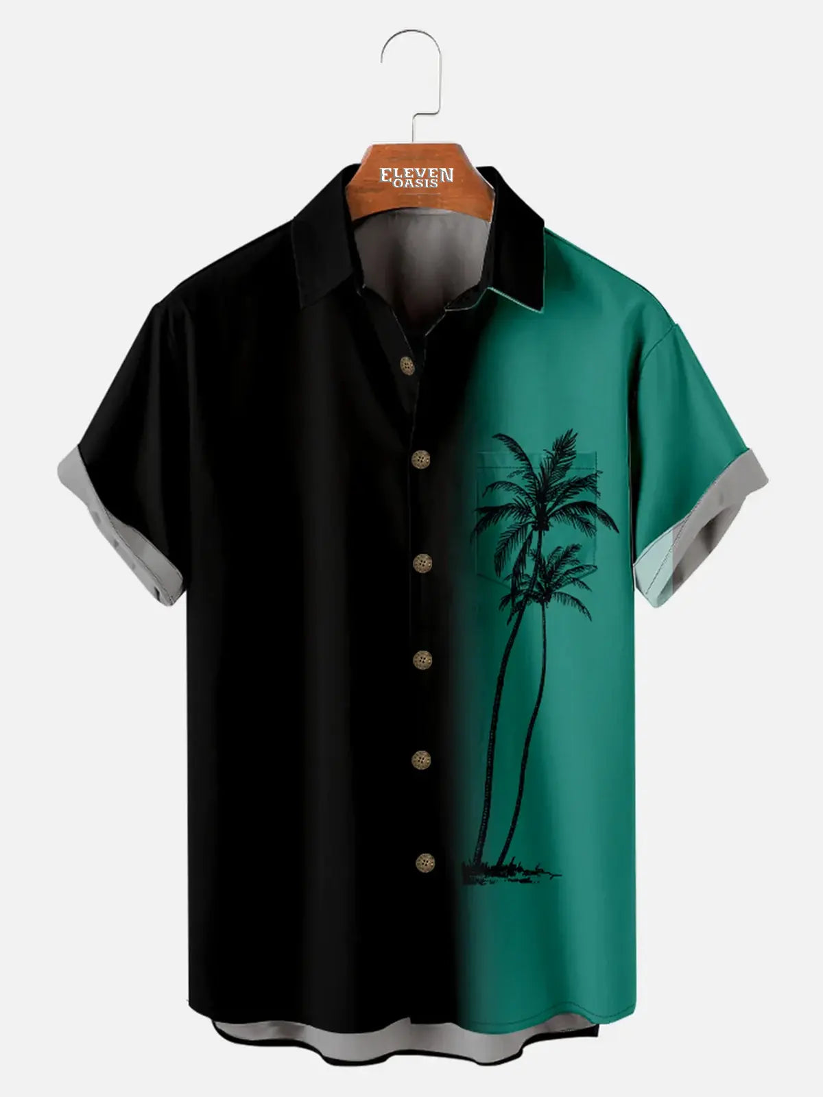 Hawaii Men's Gradient Coconut Tree Print Casual Breathable Short Sleeve Shirt ElevenOasis